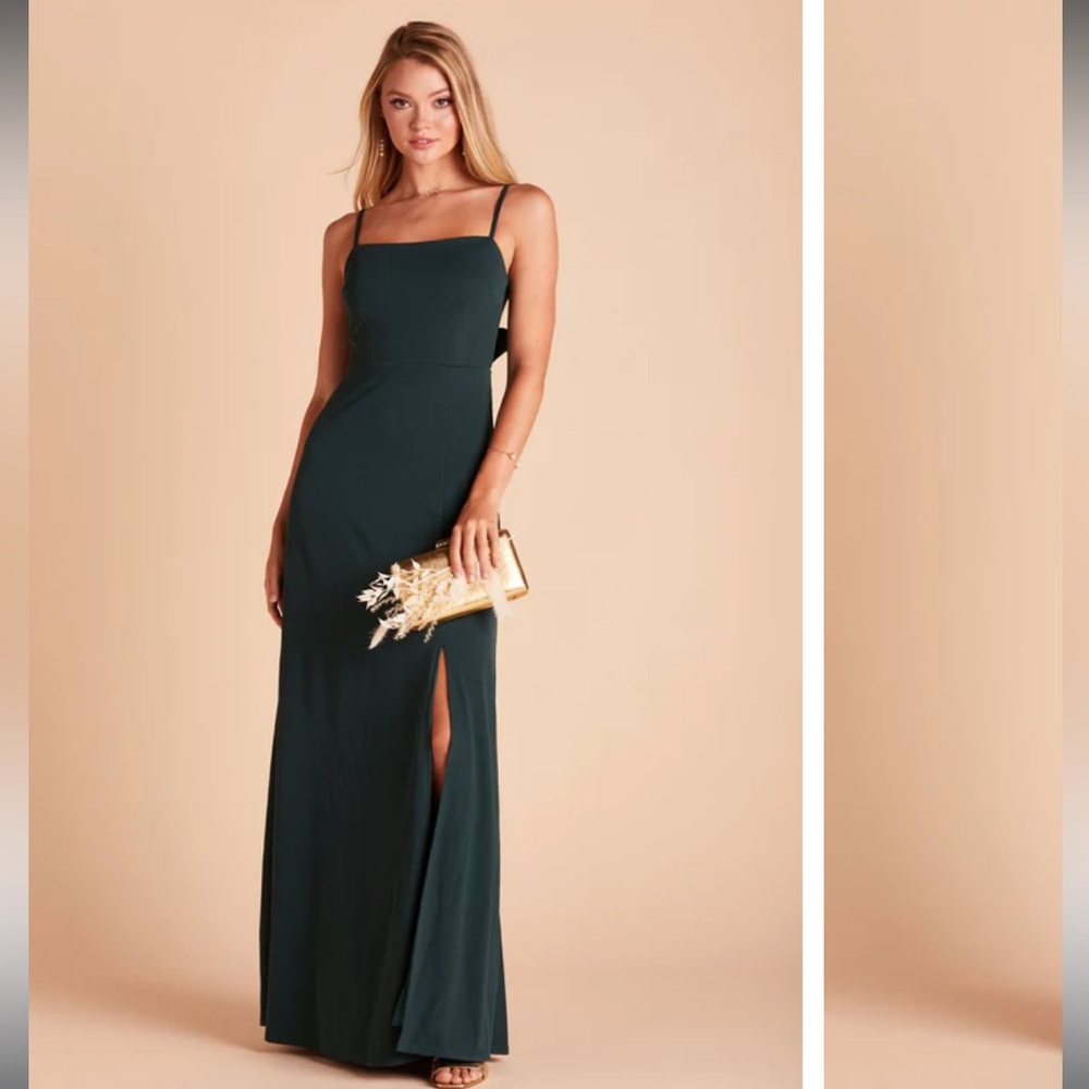 Birdy Grey Benny Crepe Bridesmaid Long Maxi Dress in Emerald Green Size small